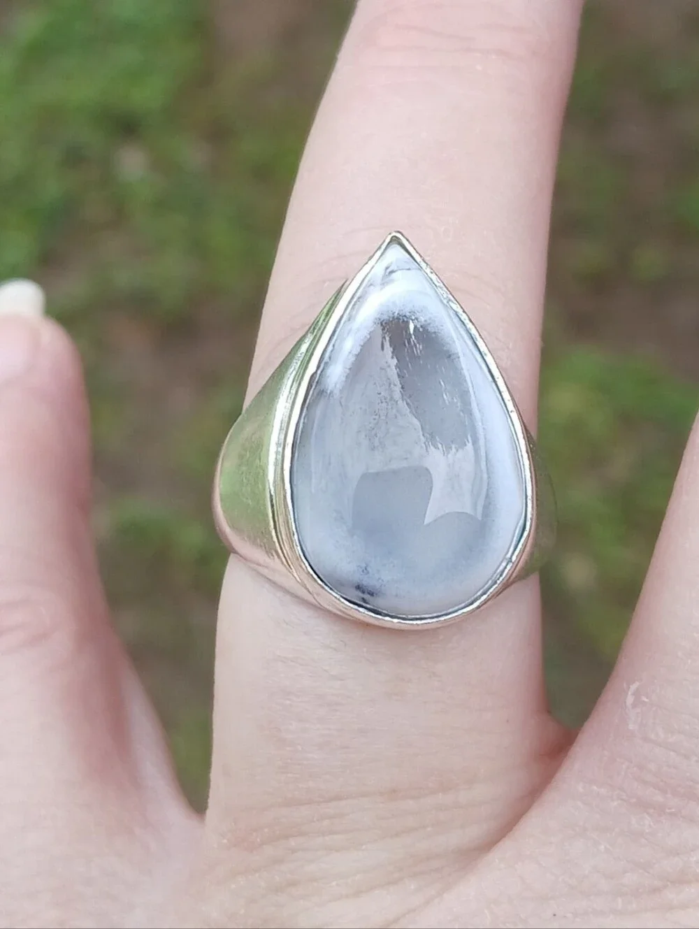 New Men's Dendritic Opal 925 Silver Ring.